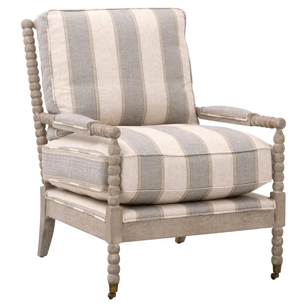 Charlize Club Arm Chair - Beige Stripe, Oak