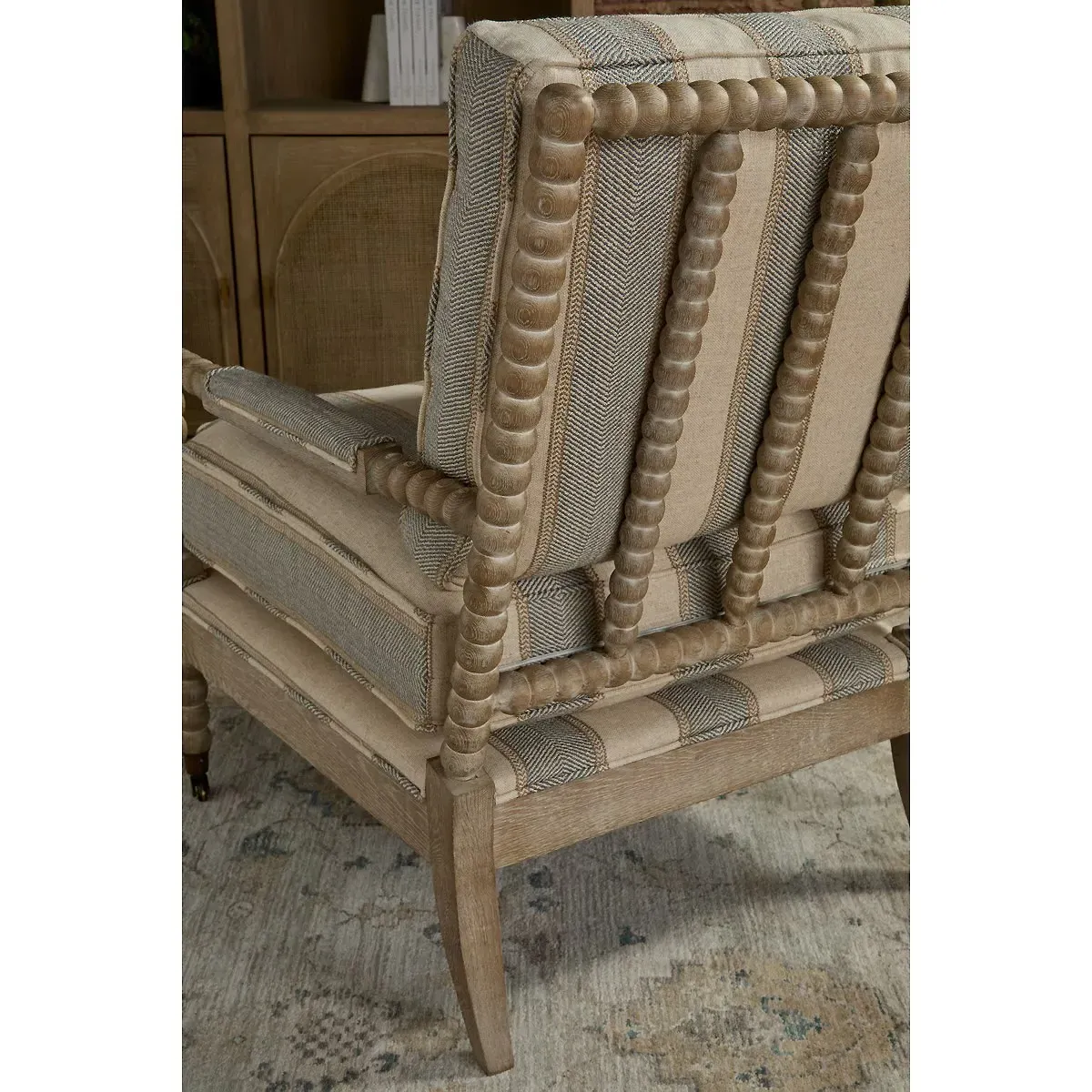 Charlize Club Arm Chair - Beige Stripe, Oak