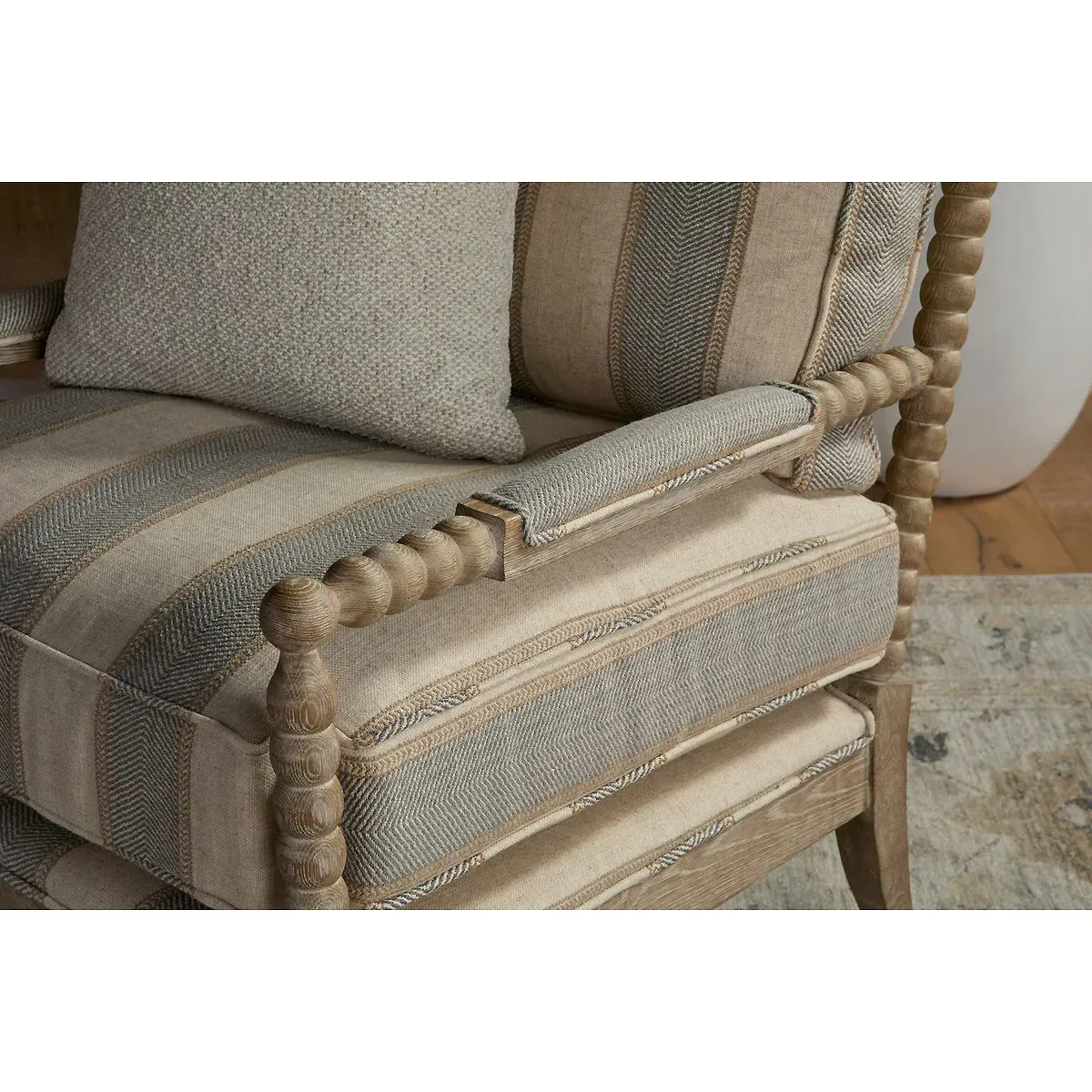Charlize Club Arm Chair - Beige Stripe, Oak