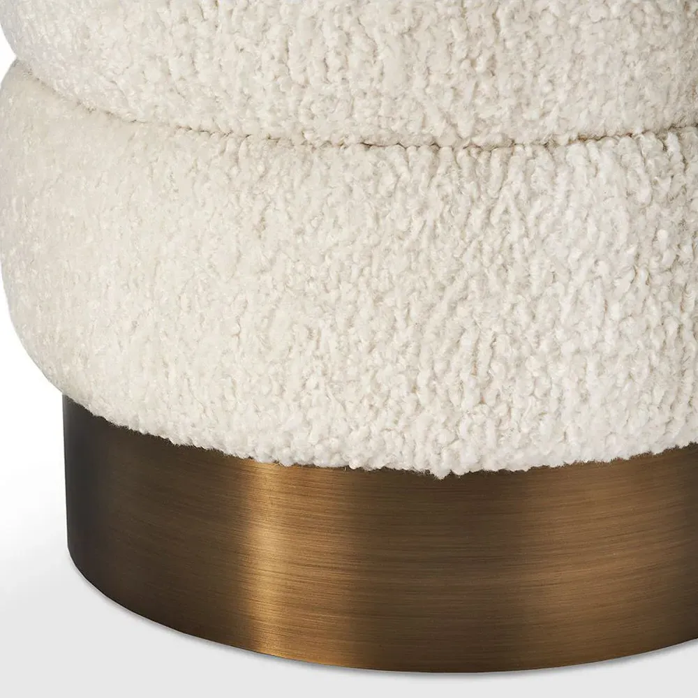Charlize Upholstered Ottoman - Off-White, Faux Shearling