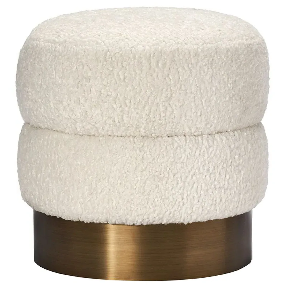 Charlize Upholstered Ottoman - Off-White, Faux Shearling