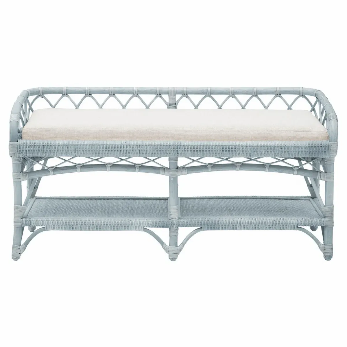Charlize Woven Rattan Bedroom Bench - Light Blue
