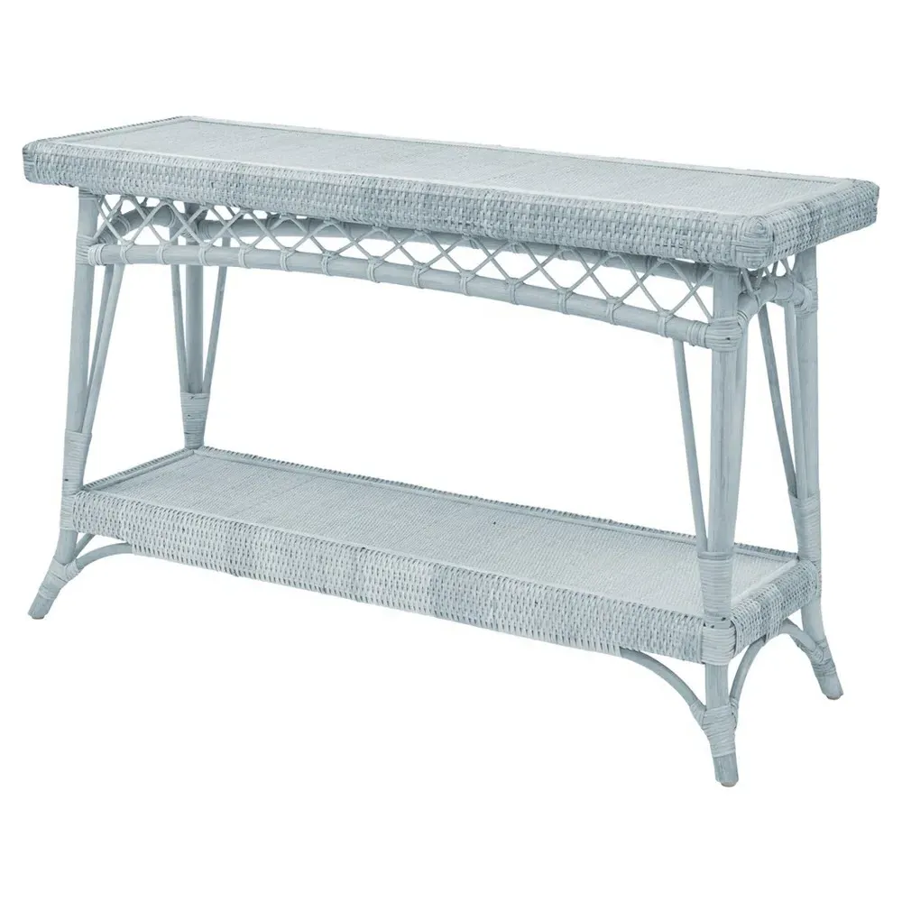 Charlize Woven Rattan Rectangular Console Table - Light Blue