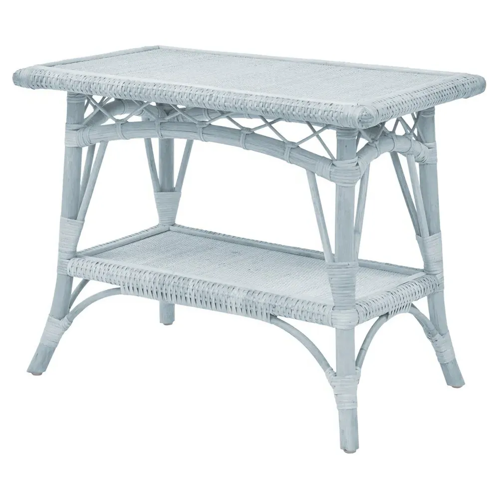 Charlize Woven Rattan Rectangular Side Table - Light Blue image
