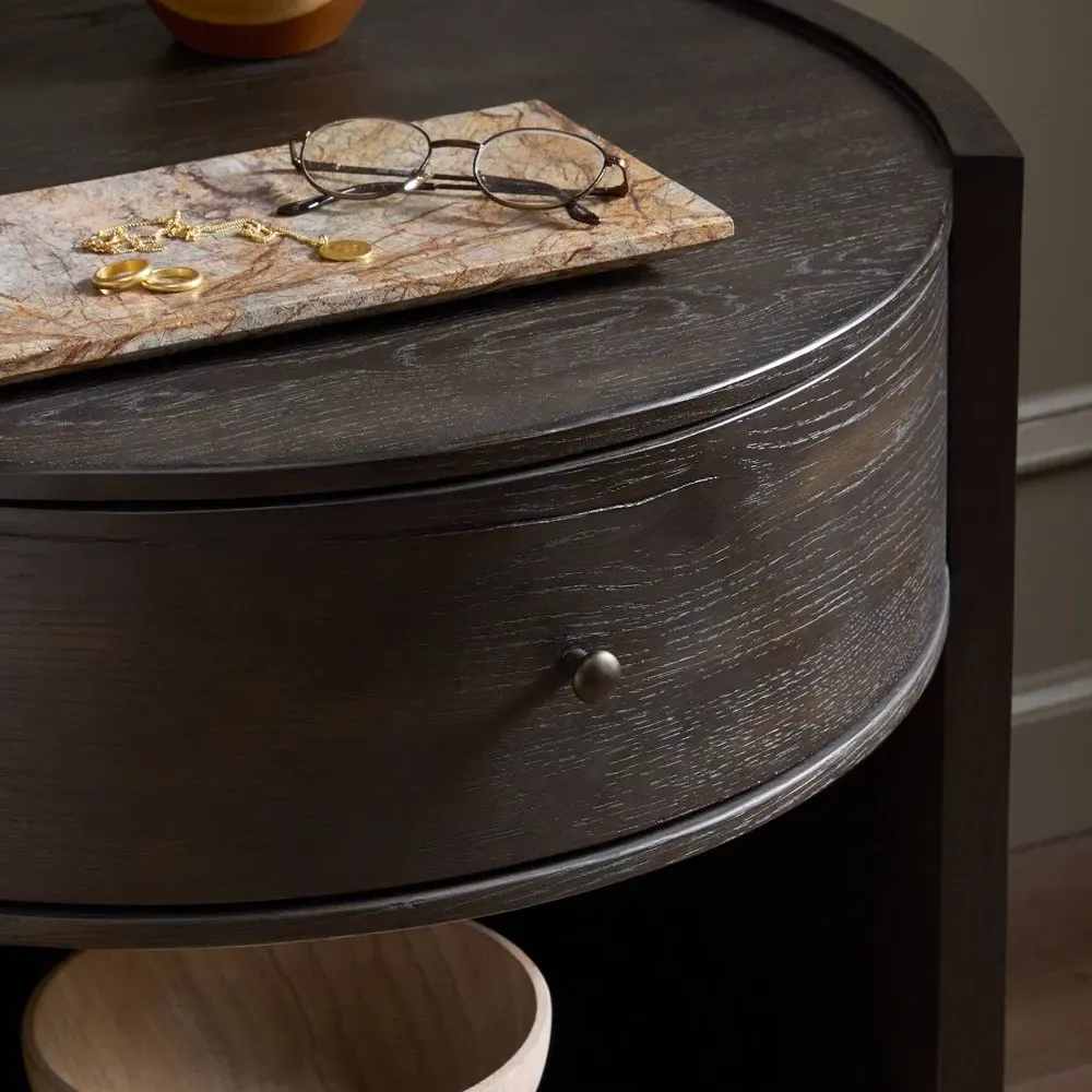Charlotte Round Nightstand - Brown, Oak