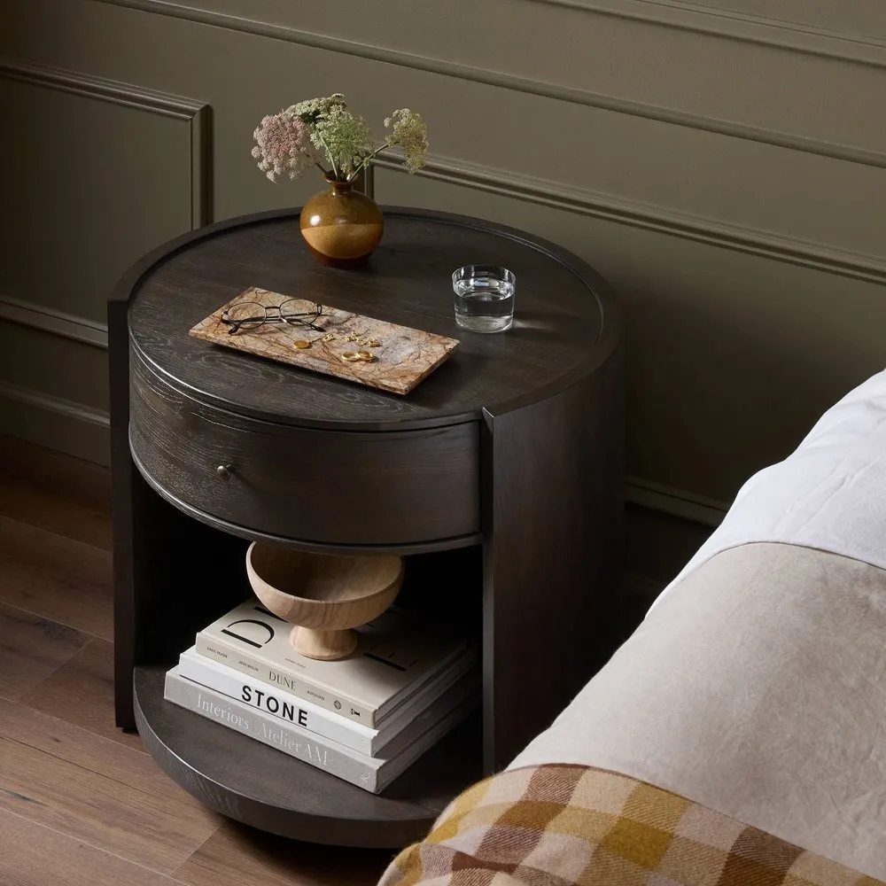 Charlotte Round Nightstand - Brown, Oak