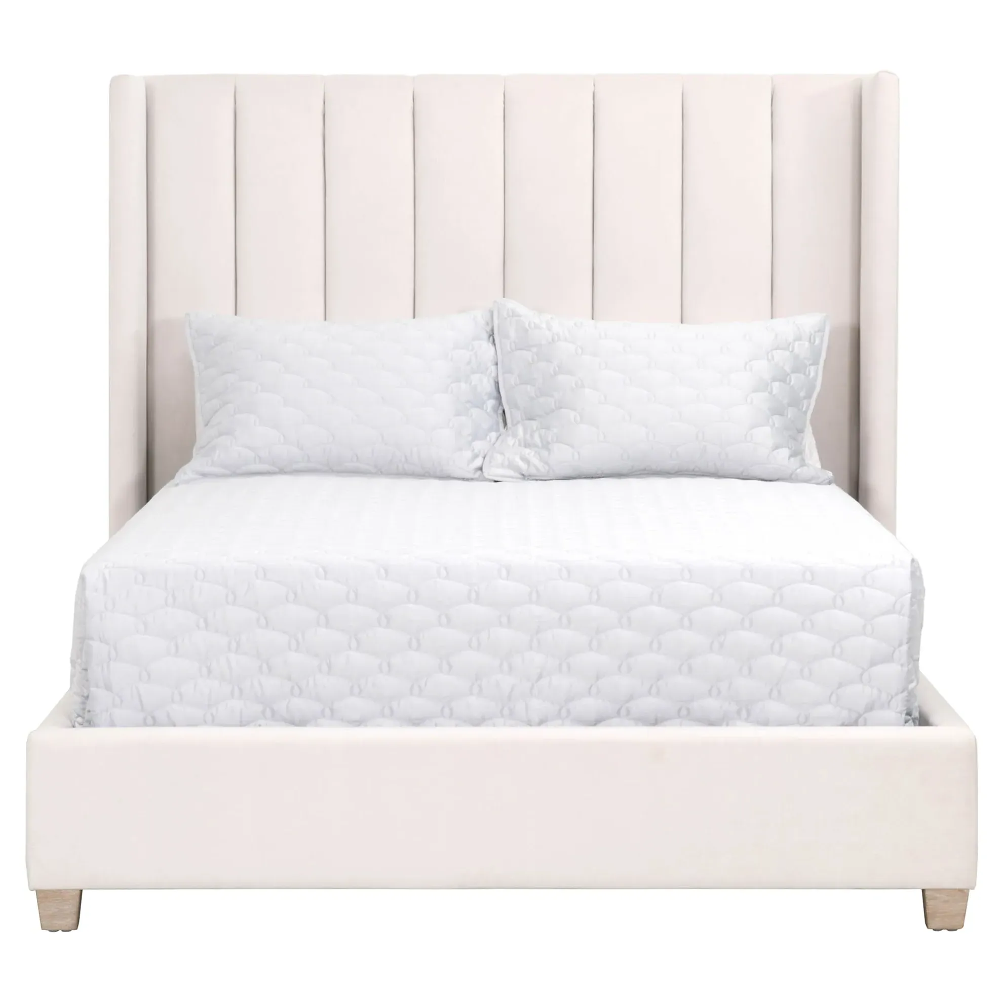 Charo Cal King Bed Frame - Ivory, Velvet