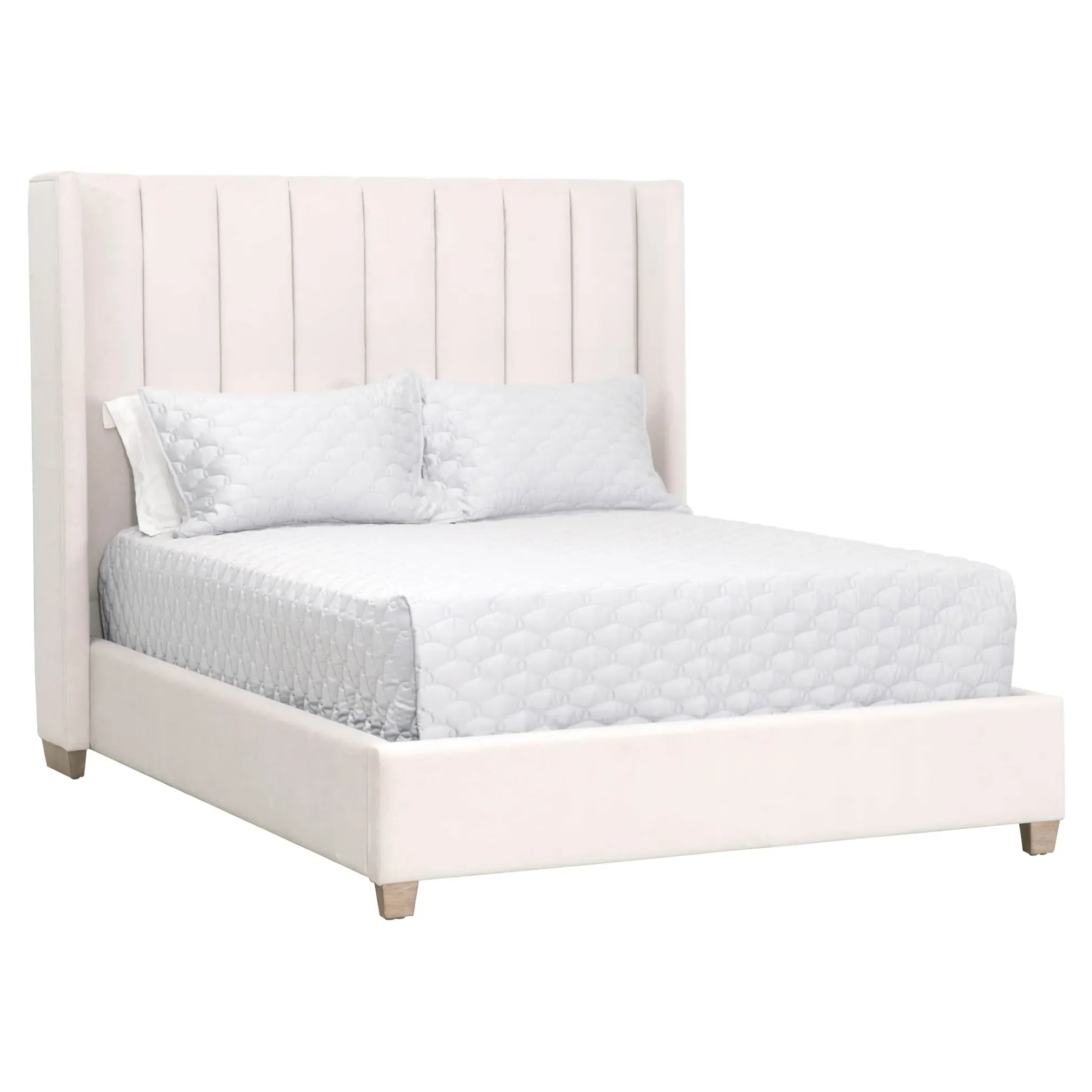 Charo Cal King Bed Frame - Ivory, Velvet