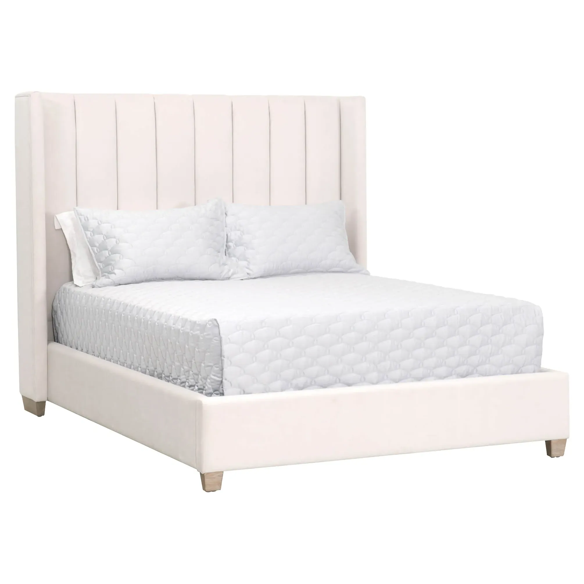 Charo King Bed Frame - Ivory, Velvet