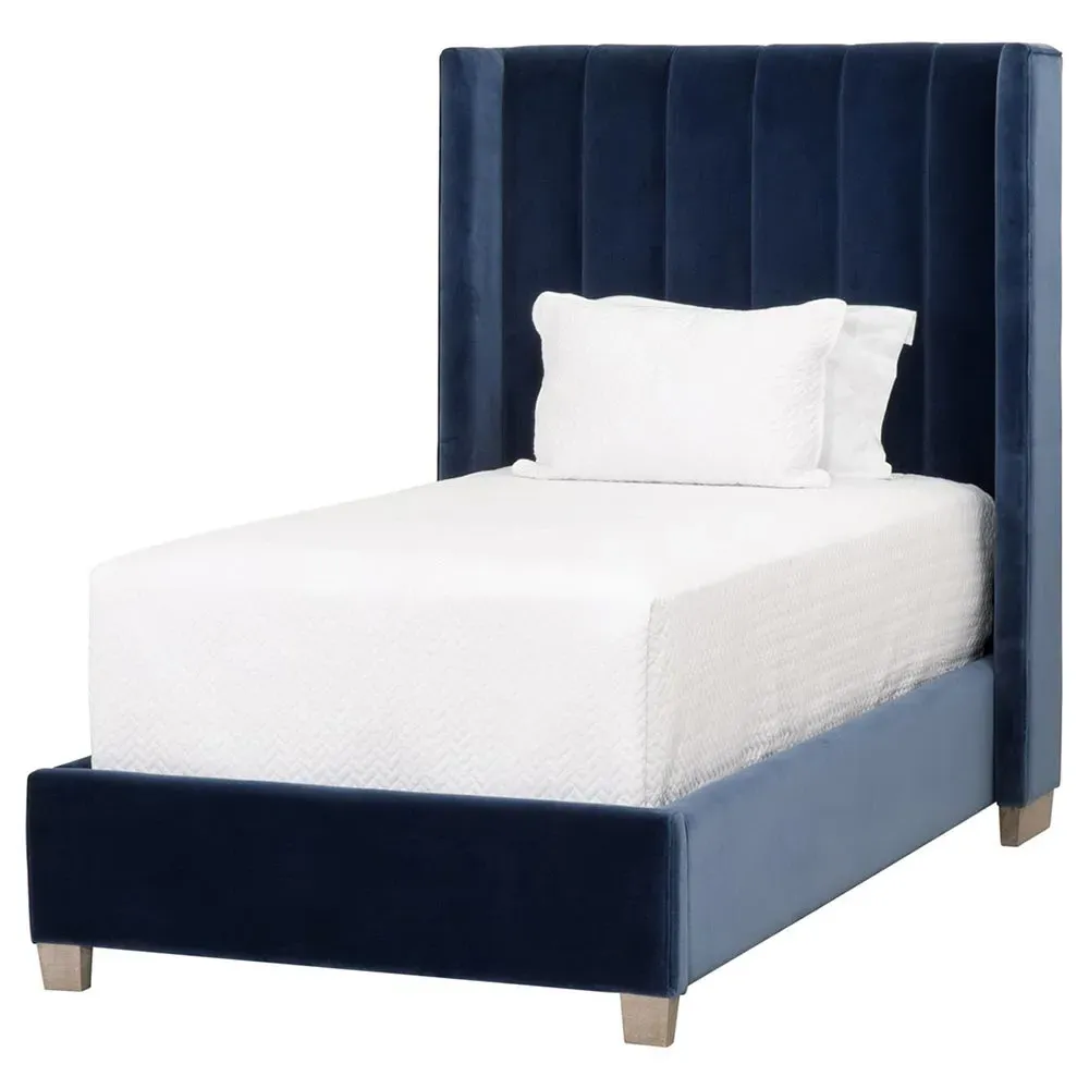 Charo Twin Tufted Wingback Bed - Blue, Oak
