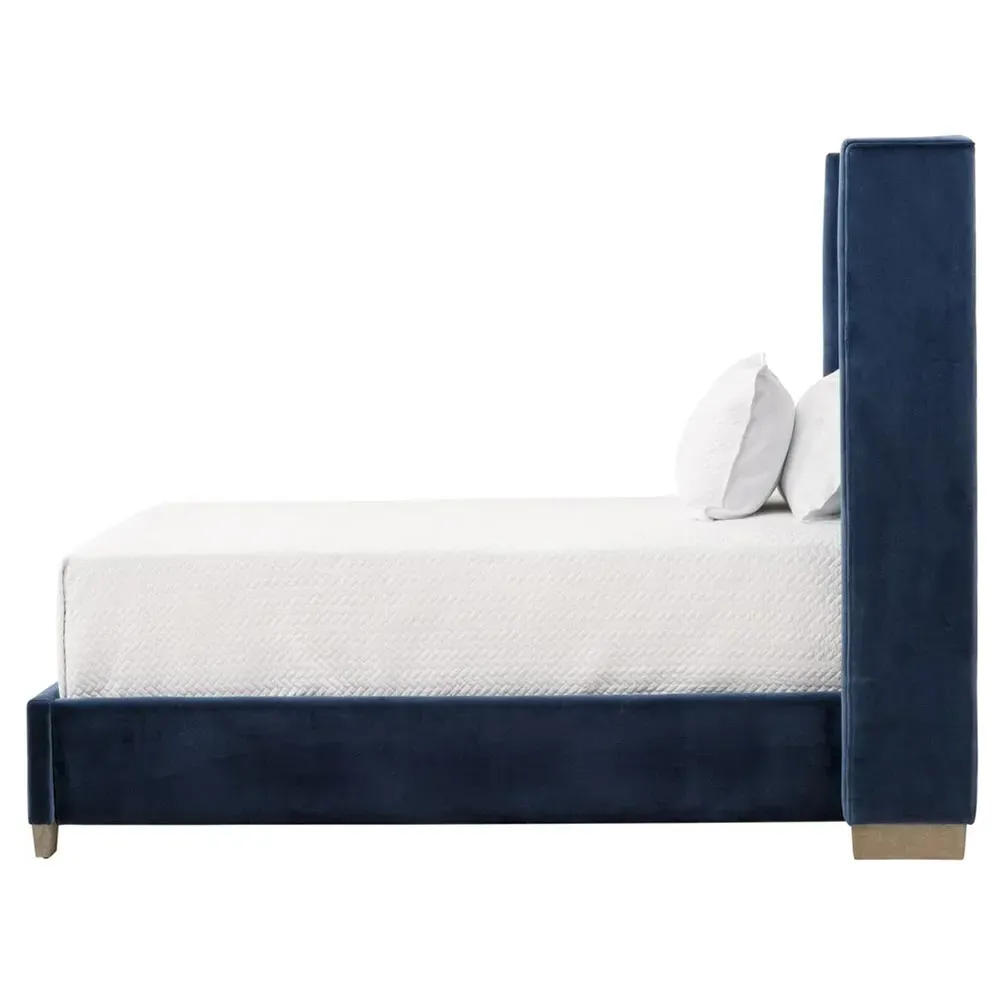 Charo Twin Tufted Wingback Bed - Blue, Oak