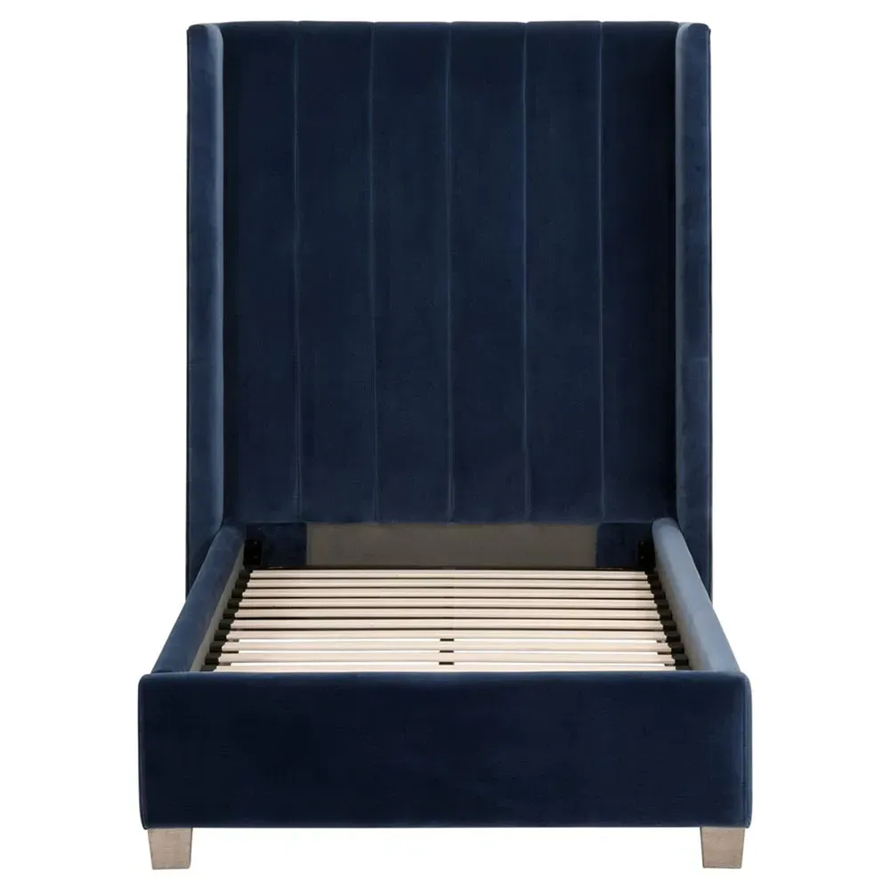 Charo Twin Tufted Wingback Bed - Blue, Oak
