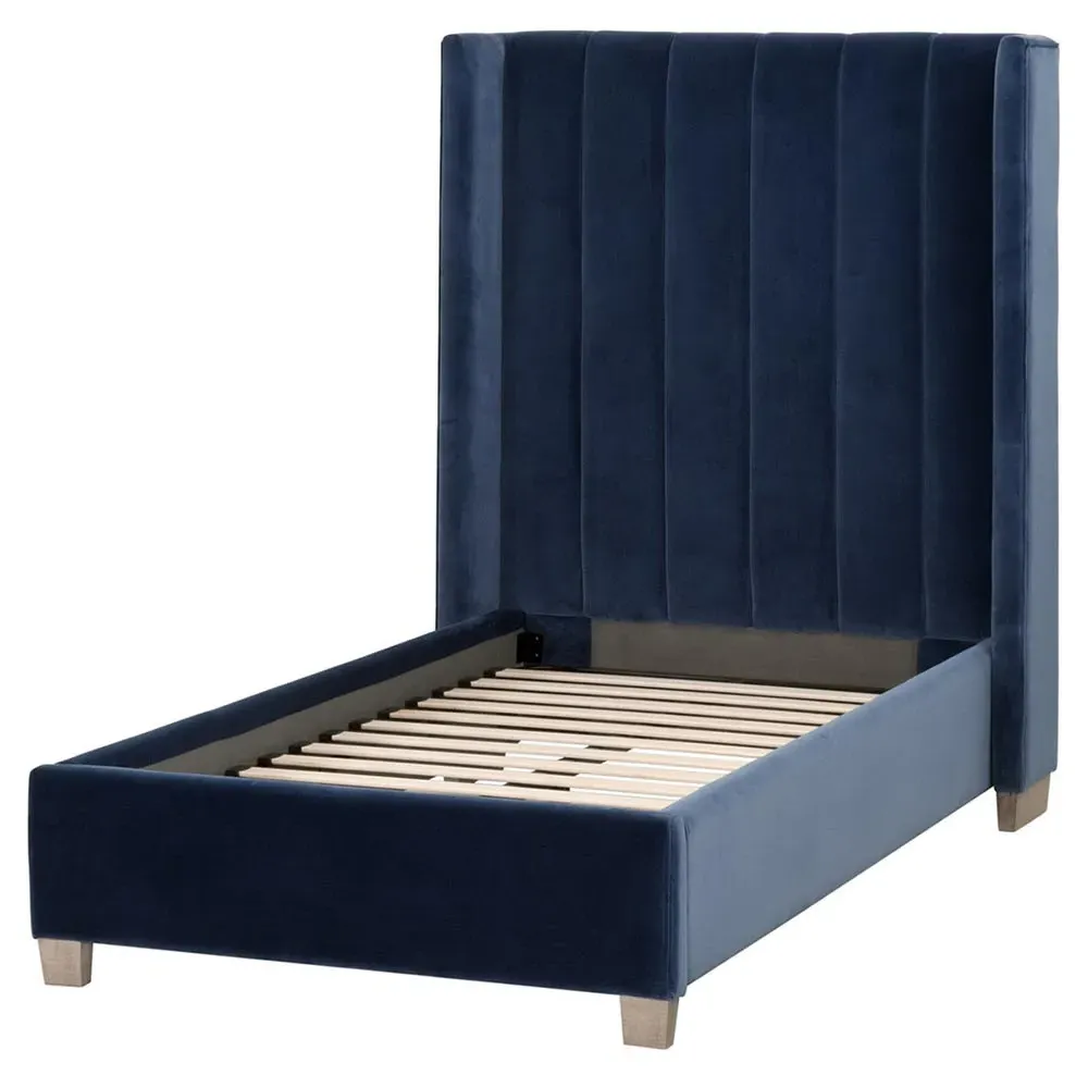 Charo Twin Tufted Wingback Bed - Blue, Oak
