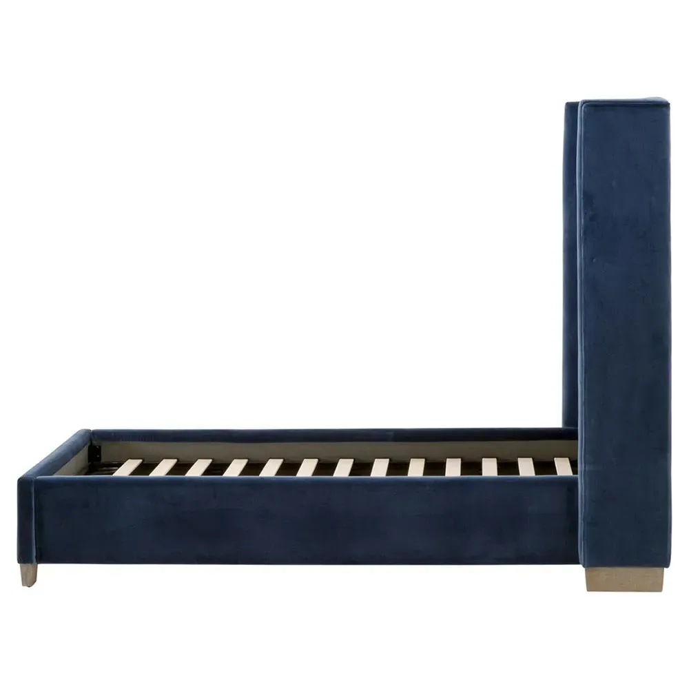 Charo Twin Tufted Wingback Bed - Blue, Oak