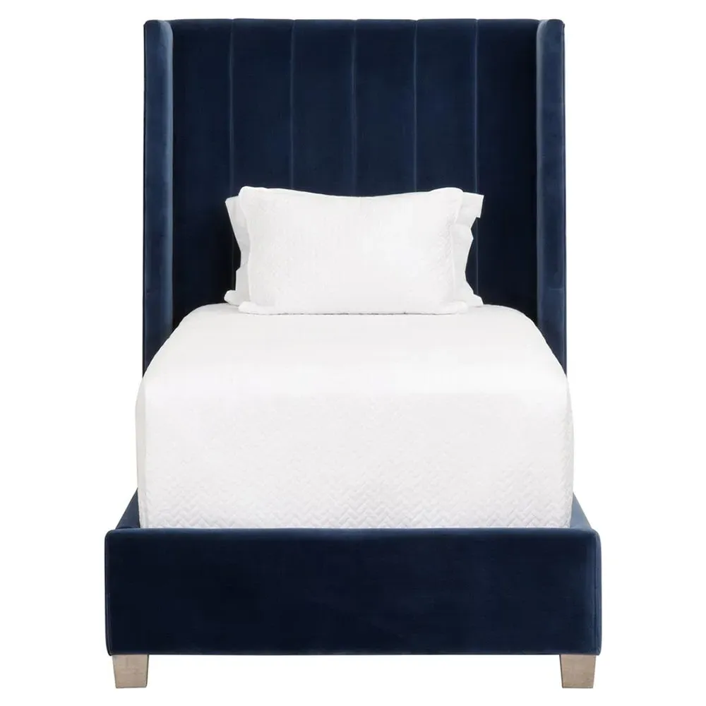 Charo Twin Tufted Wingback Bed - Blue, Oak image