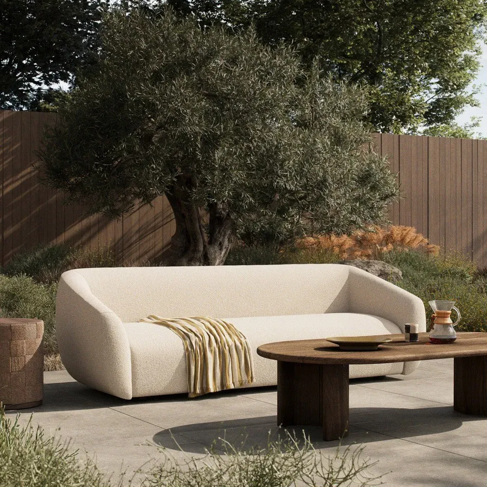 Cherry Jasper Natural Boucle Curved Outdoor Sofa - White