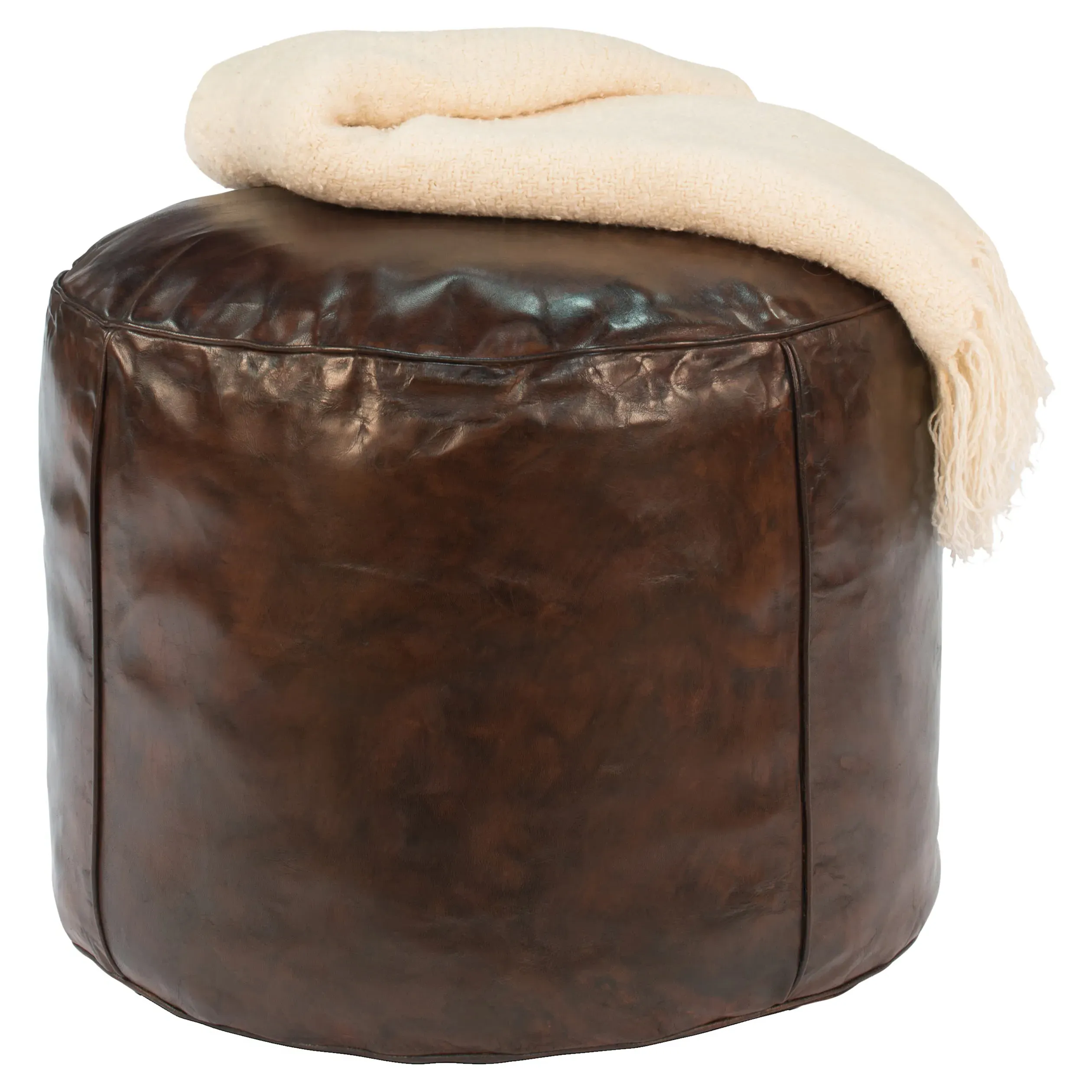 Cherry Round Stool Pouf - Brown, Leather image