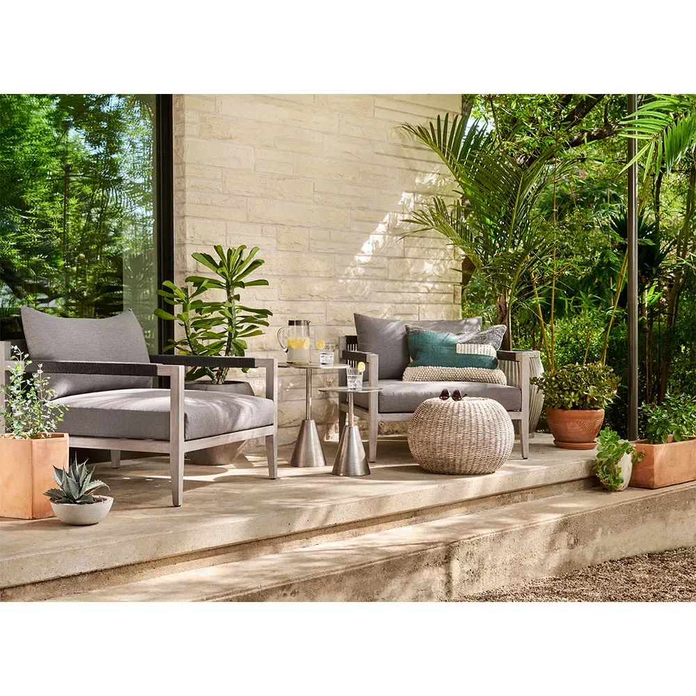 Cheryl Outdoor Arm Chair - Light Grey, Teak