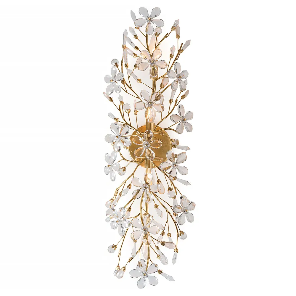 Cheshire Crystal Flower Sconce - Gold Leaf, Iron