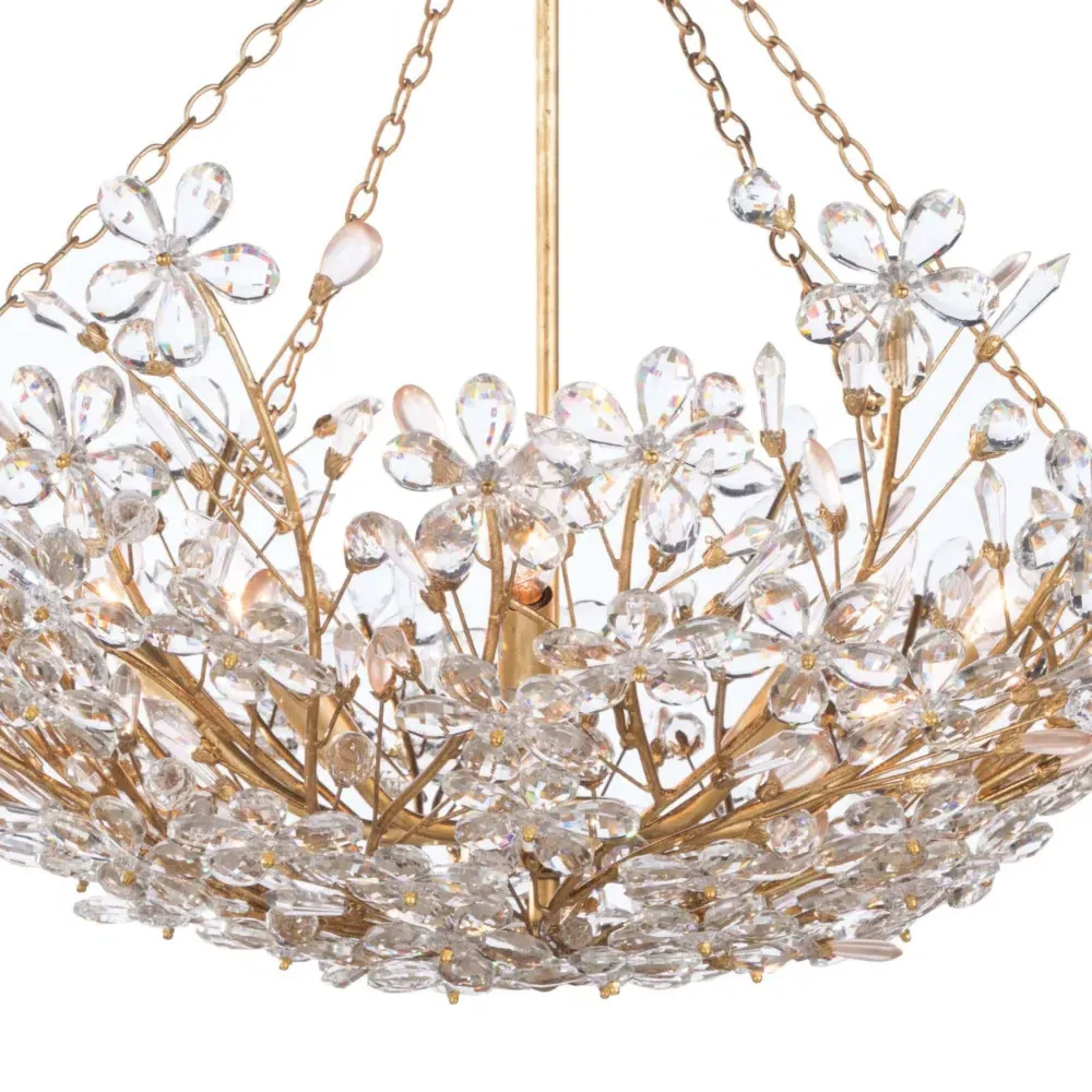 Cheshire Regency Crystal Flowers Chandelier - Clear, Gold Metal