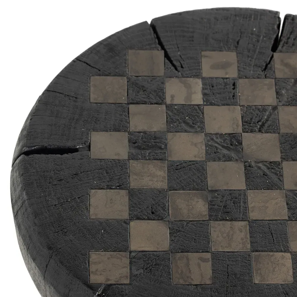 Chester Round Chess Game Table - Black, Reclaimed Wood