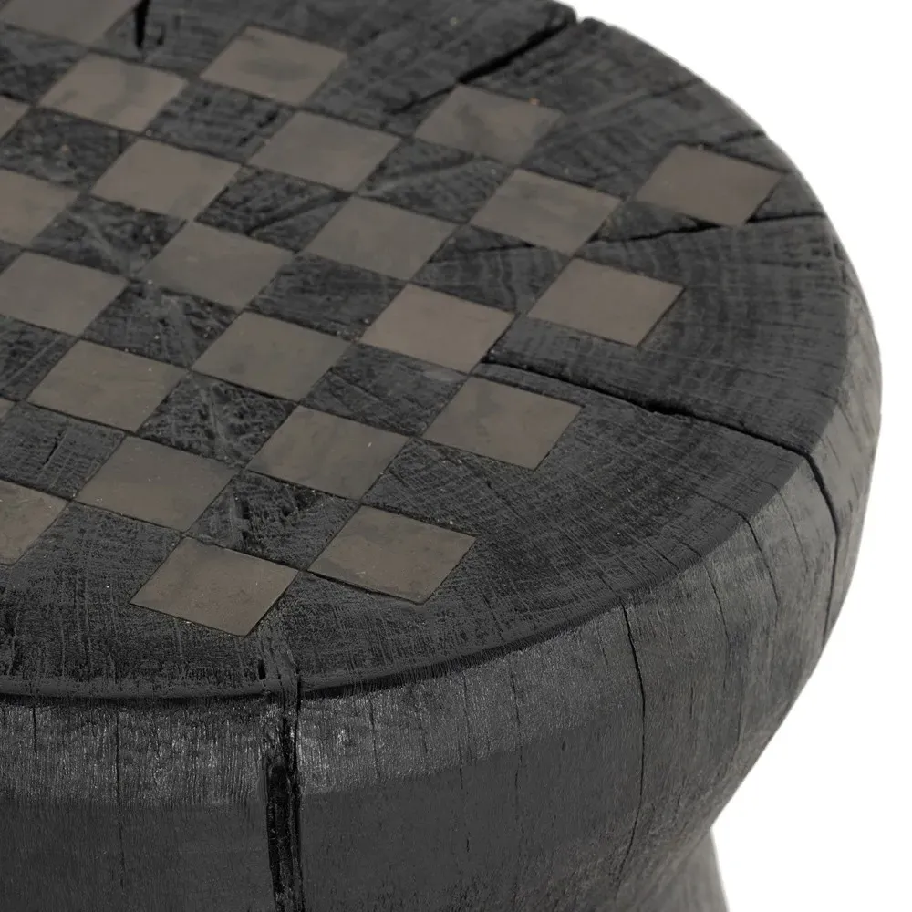 Chester Round Chess Game Table - Black, Reclaimed Wood