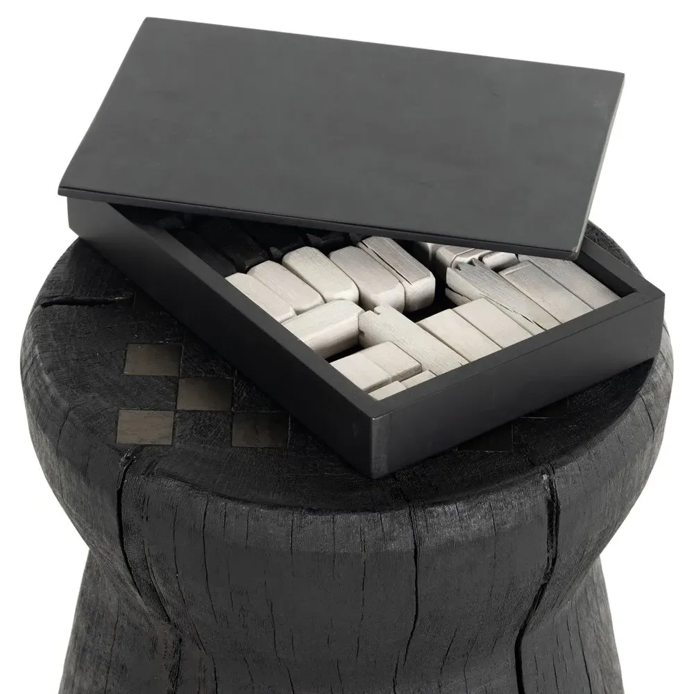 Chester Round Chess Game Table - Black, Reclaimed Wood