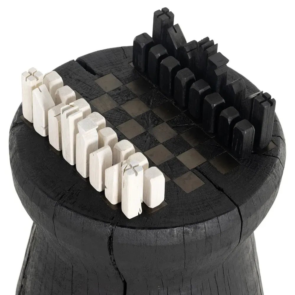 Chester Round Chess Game Table - Black, Reclaimed Wood