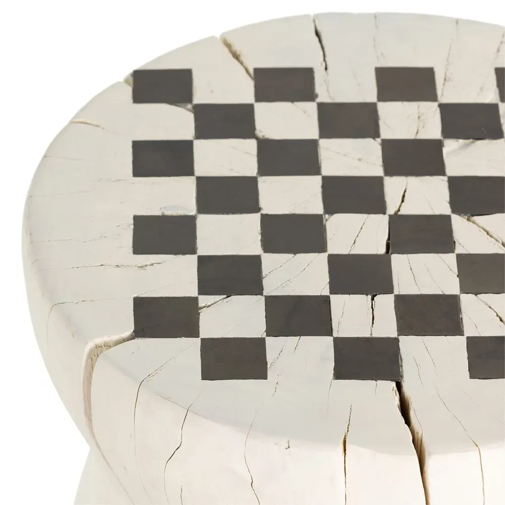 Chester Round Chess Game Table - Cream, Reclaimed Wood