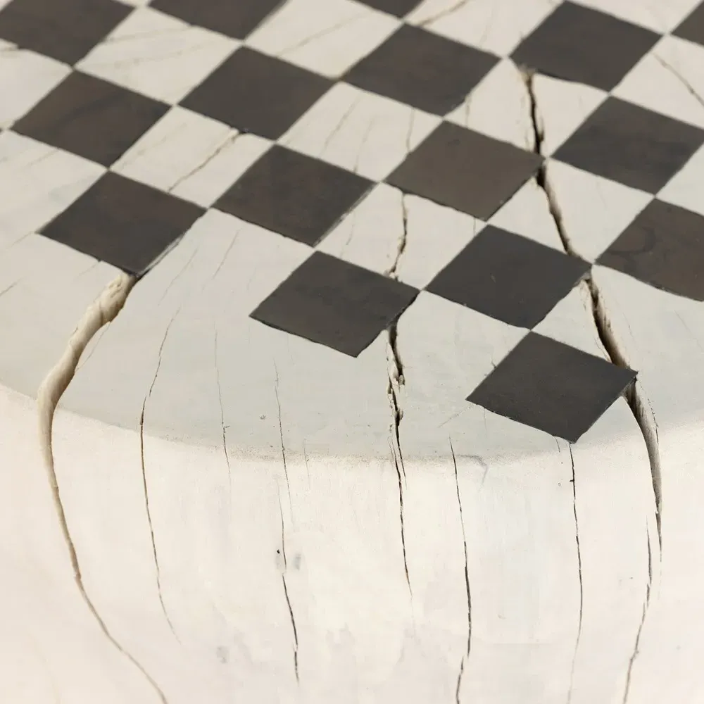 Chester Round Chess Game Table - Cream, Reclaimed Wood