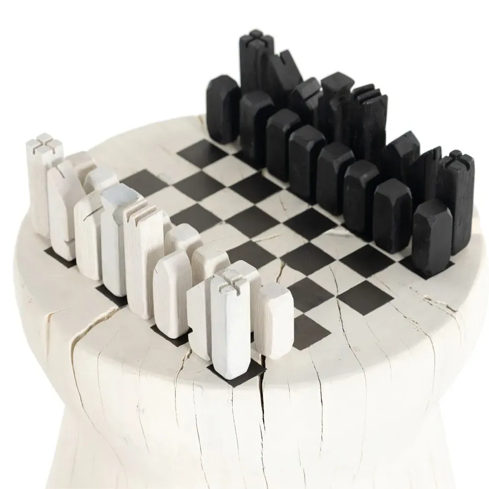 Chester Round Chess Game Table - Cream, Reclaimed Wood