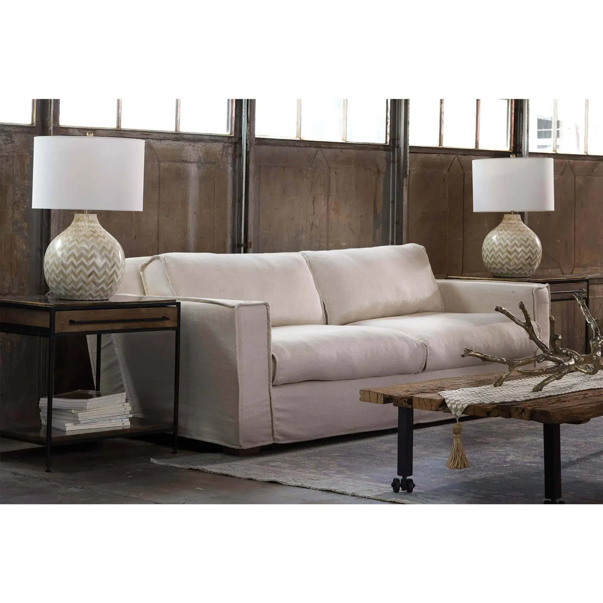 Chevron Bedside Table Lamp - Natural, Bone