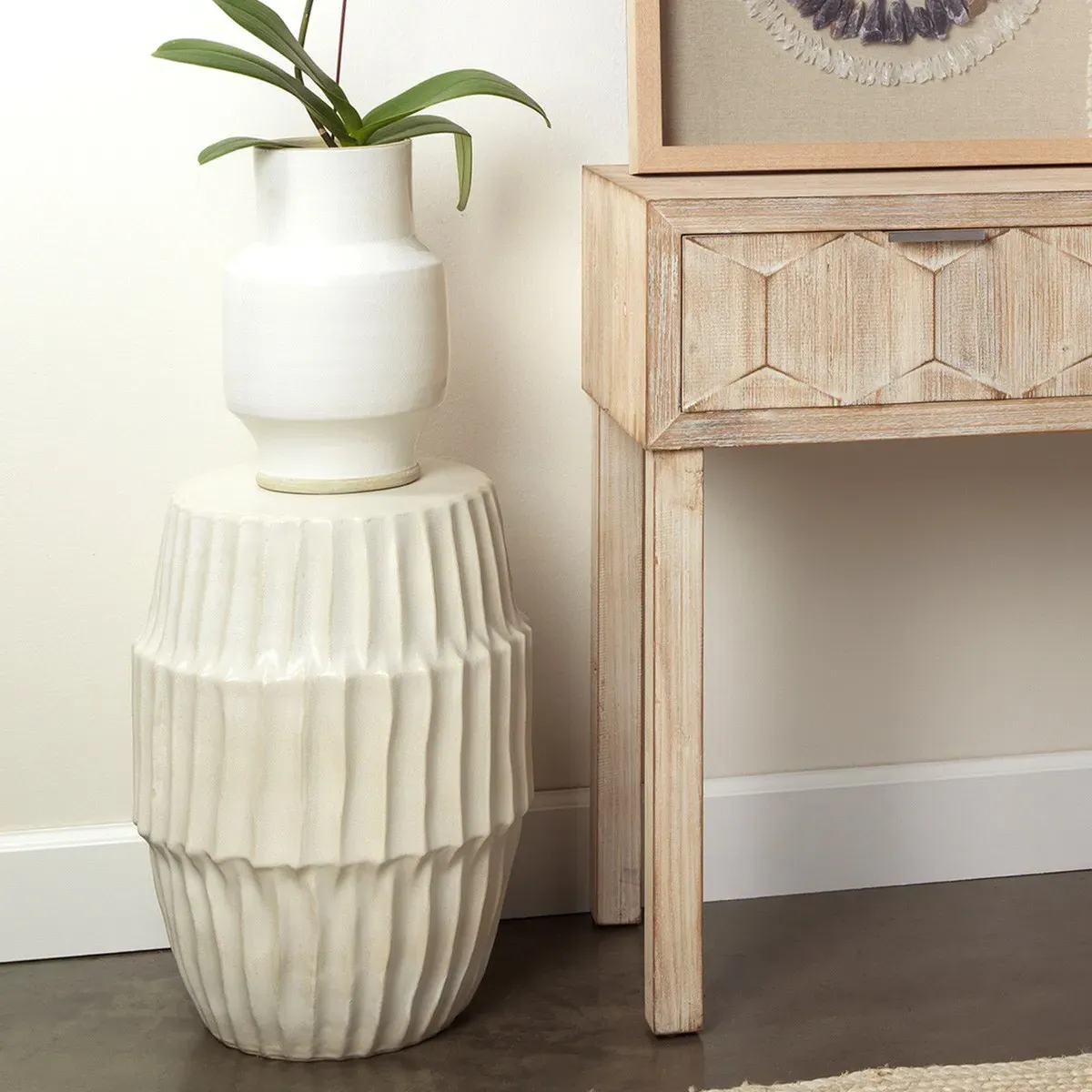 Chiyo Round Side Table - White, Ceramic