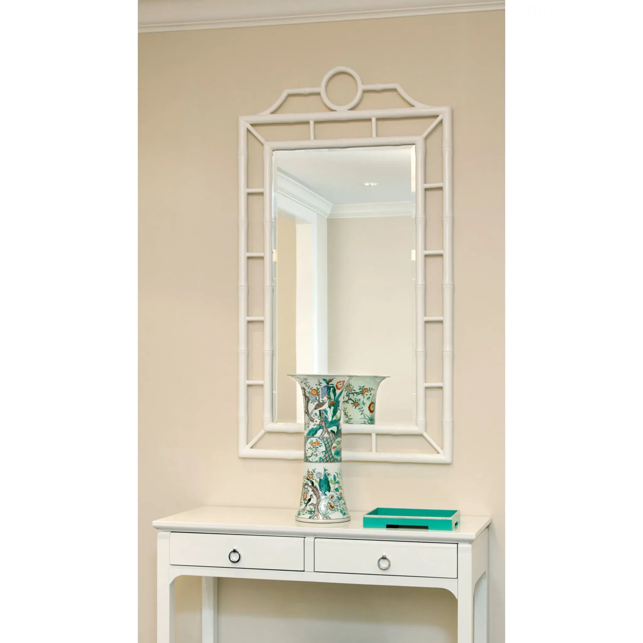Chloe Global Bamboo Chinoiserie Wall Mirror - Eggshell White