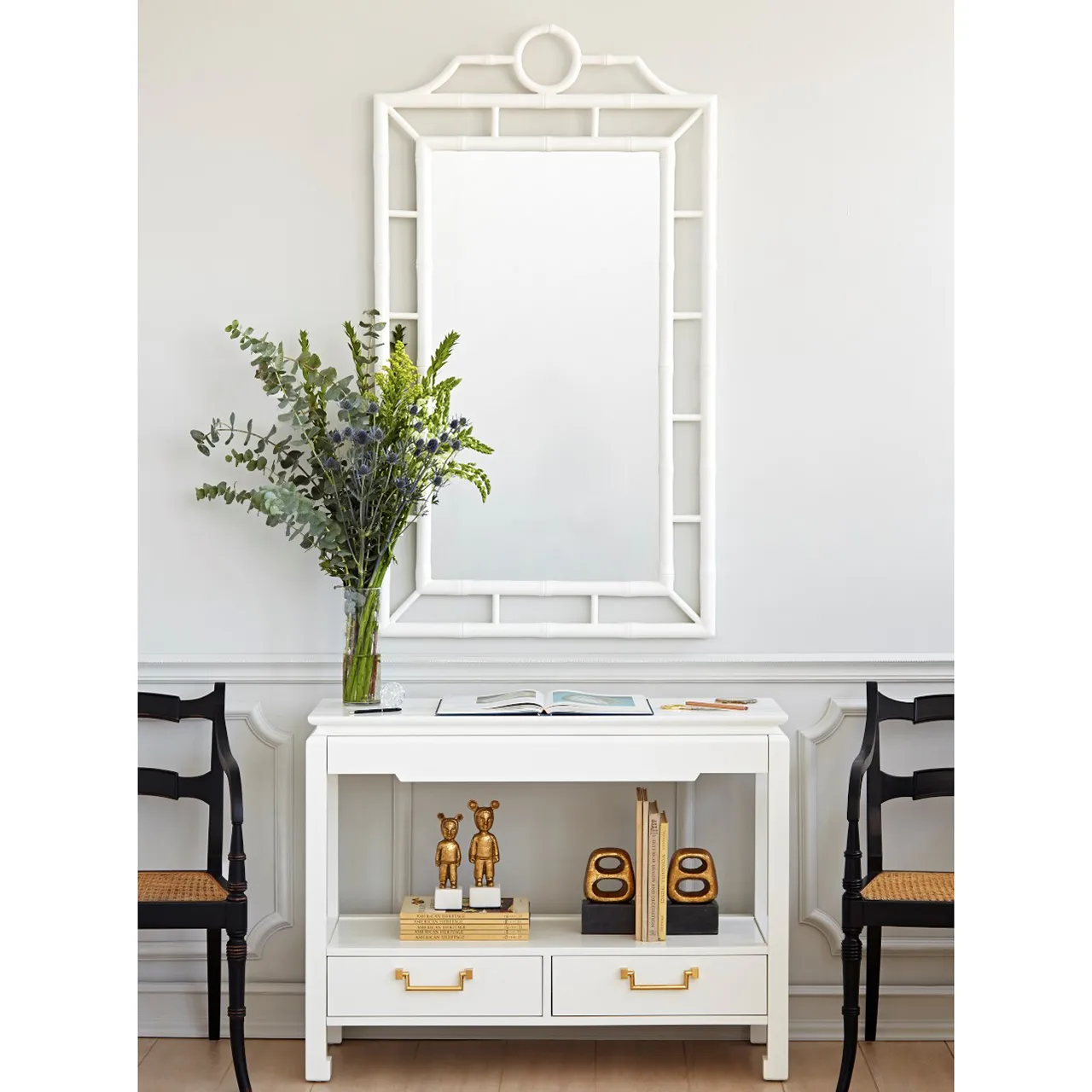 Chloe Global Bamboo Chinoiserie Wall Mirror - Eggshell White