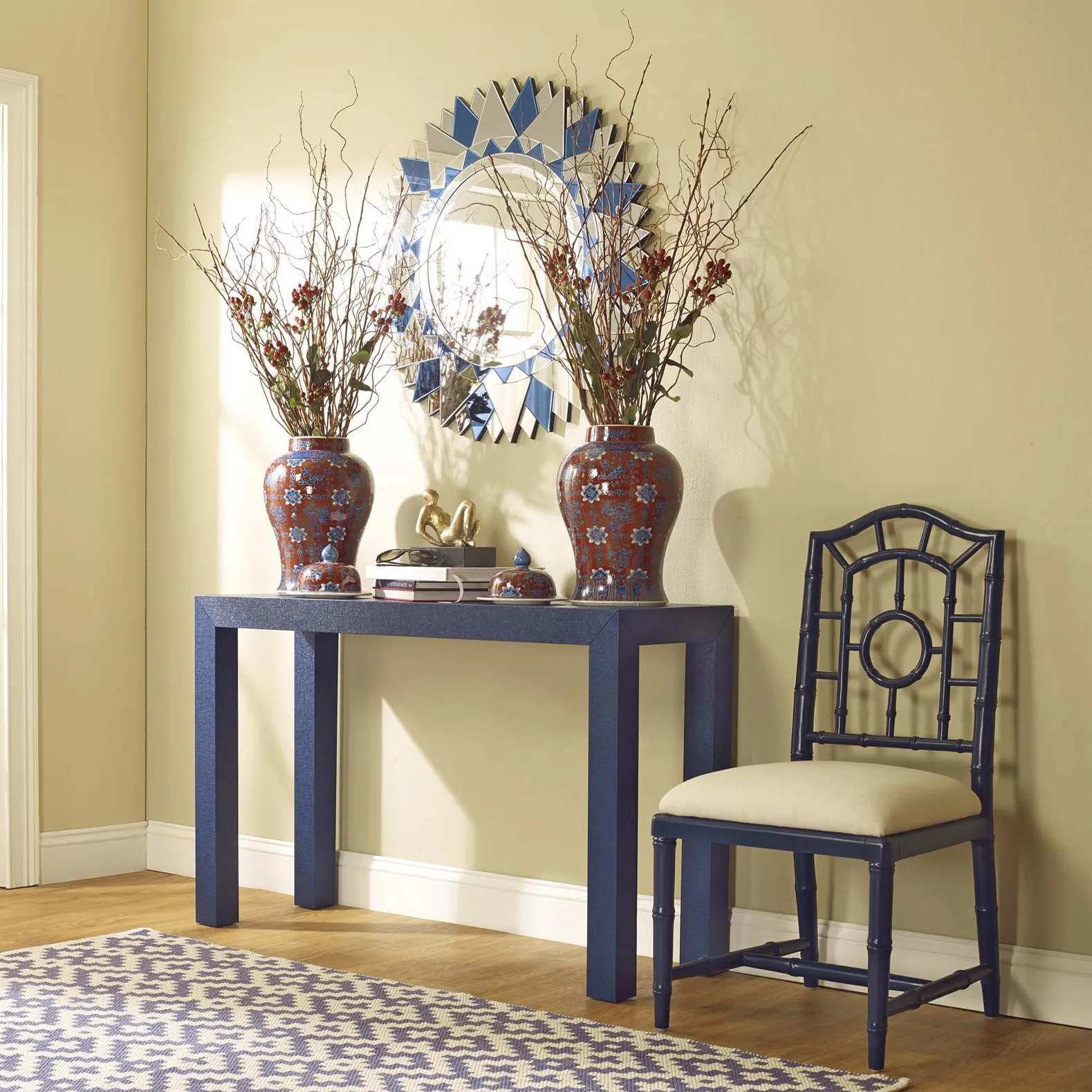 Chloe Regency Chippendale Dining Side Chair - Deep Sea Blue, Linen