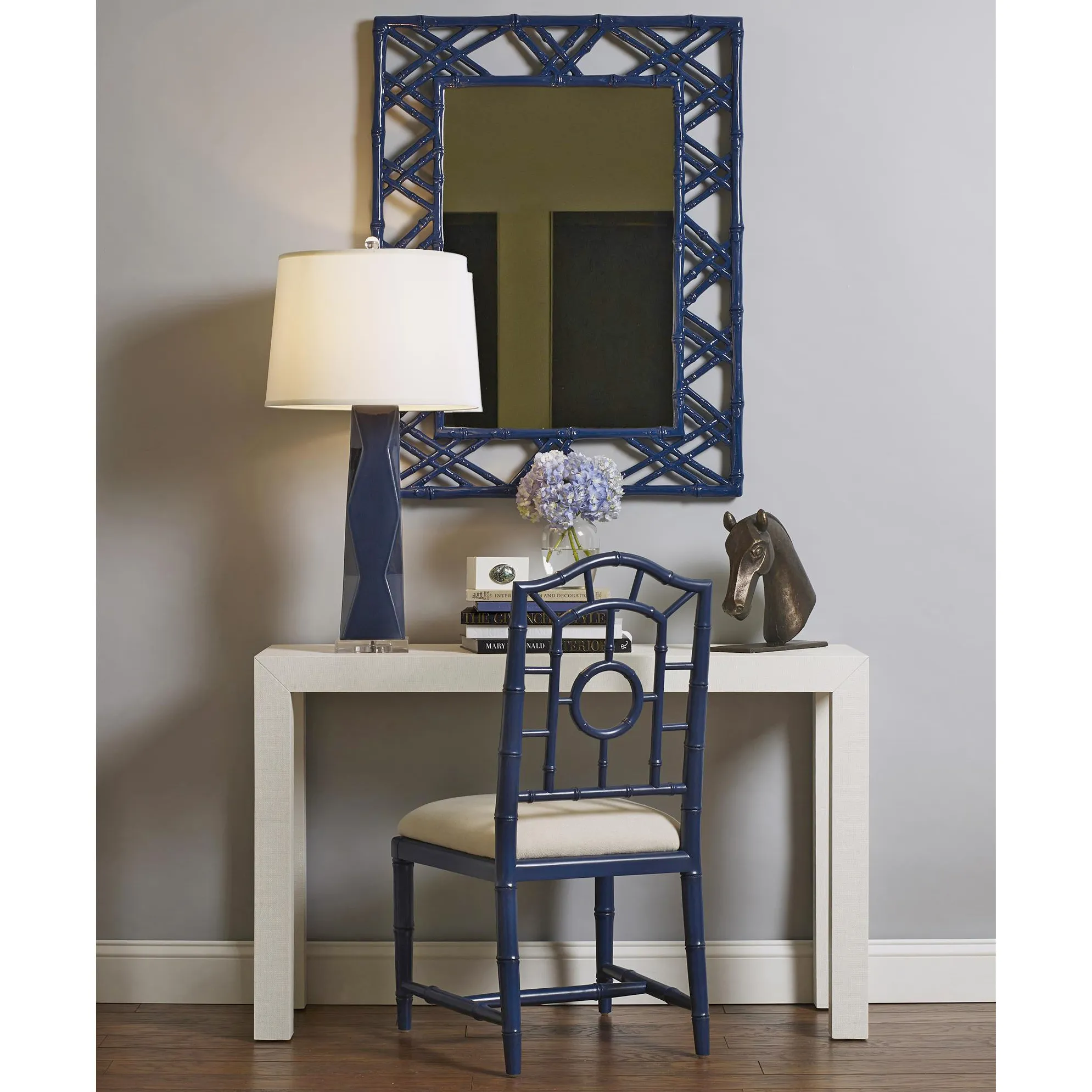 Chloe Regency Chippendale Dining Side Chair - Deep Sea Blue, Linen