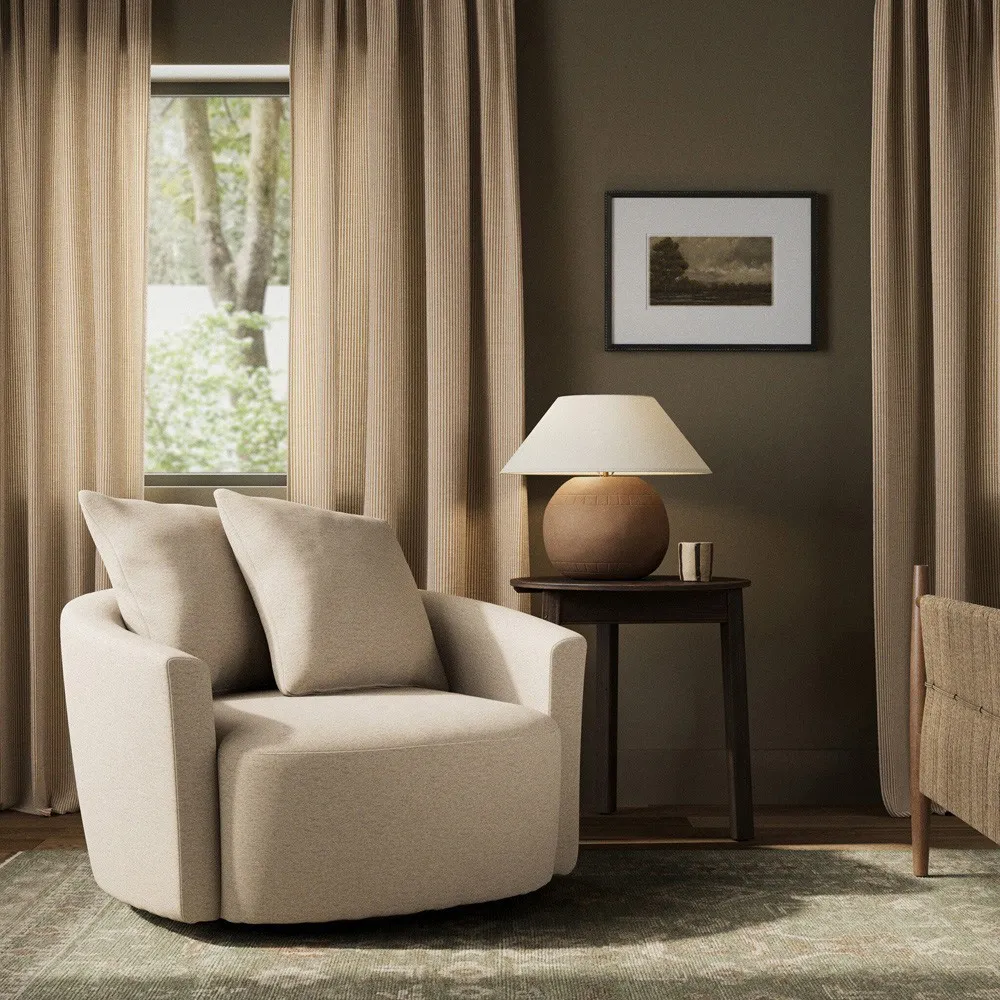 Chloe Swivel Barrel Chair - Cream, Crypton Performance Fabric