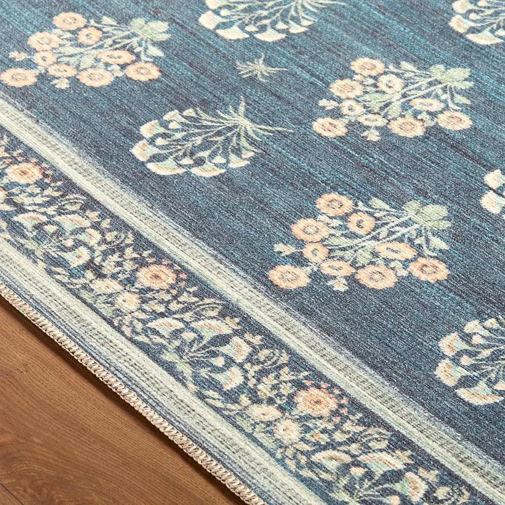 Chrisna Floral Patterned Rug - Dark Blue, Polyester