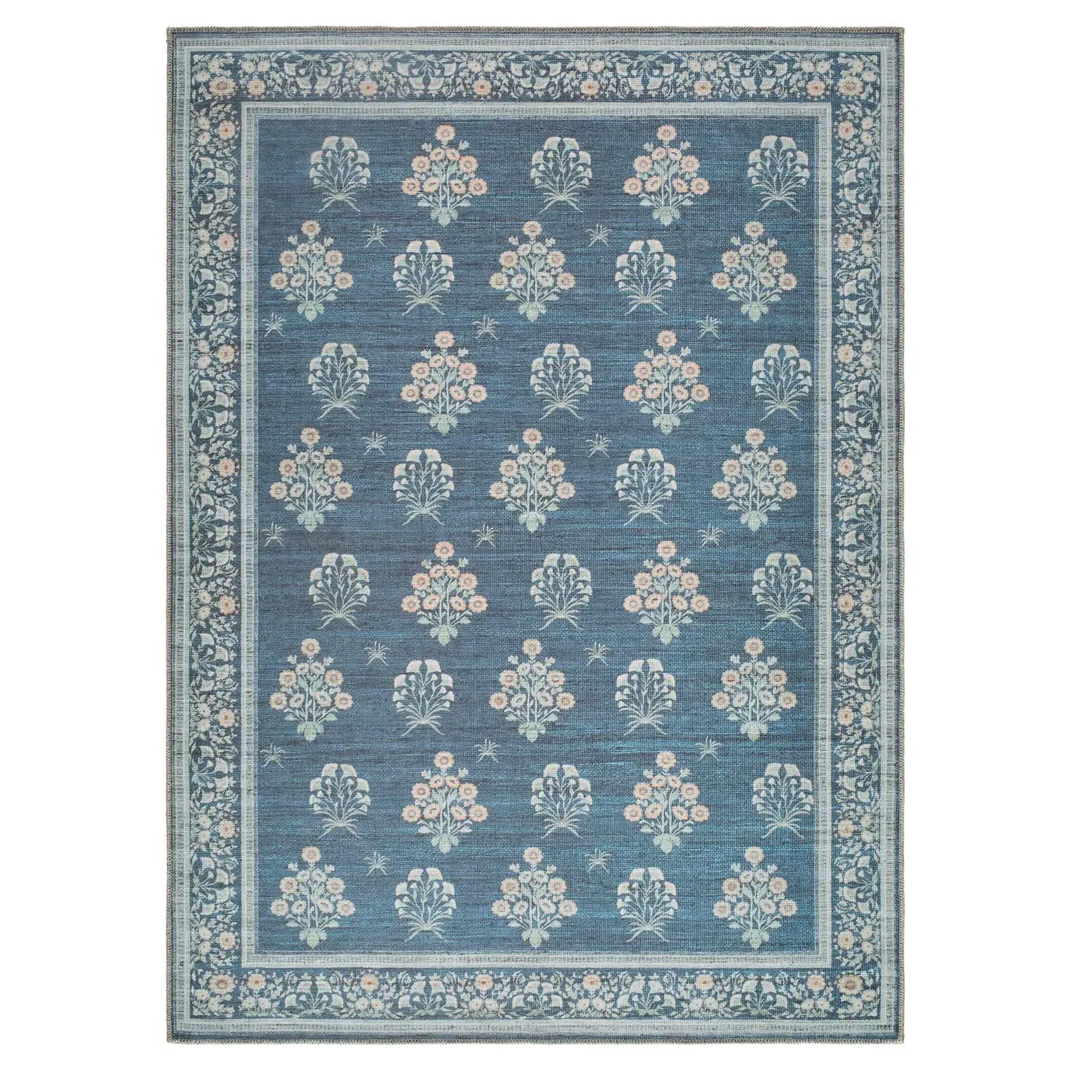 Chrisna Floral Patterned Rug - Dark Blue, Polyester