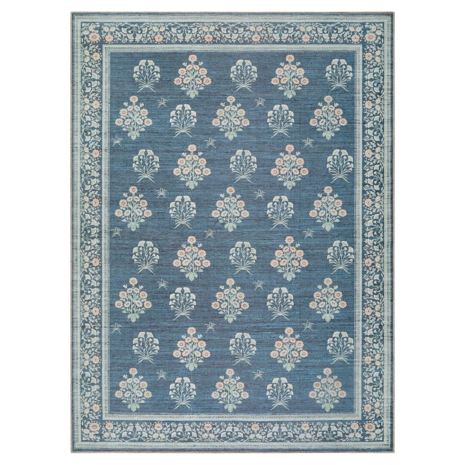 Chrisna Floral Patterned Rug - Dark Blue, Polyester