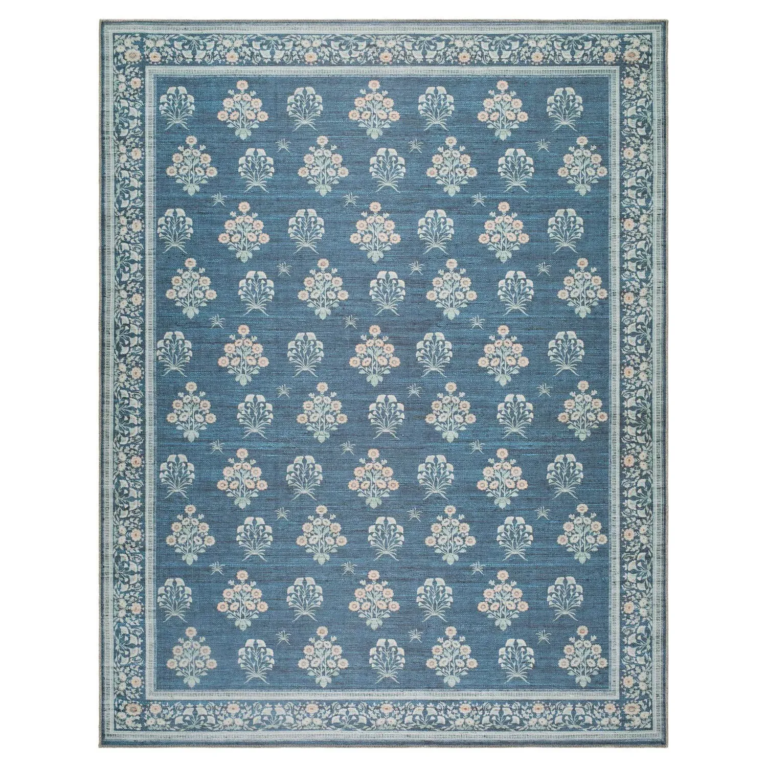 Chrisna Floral Patterned Rug - Dark Blue, Polyester