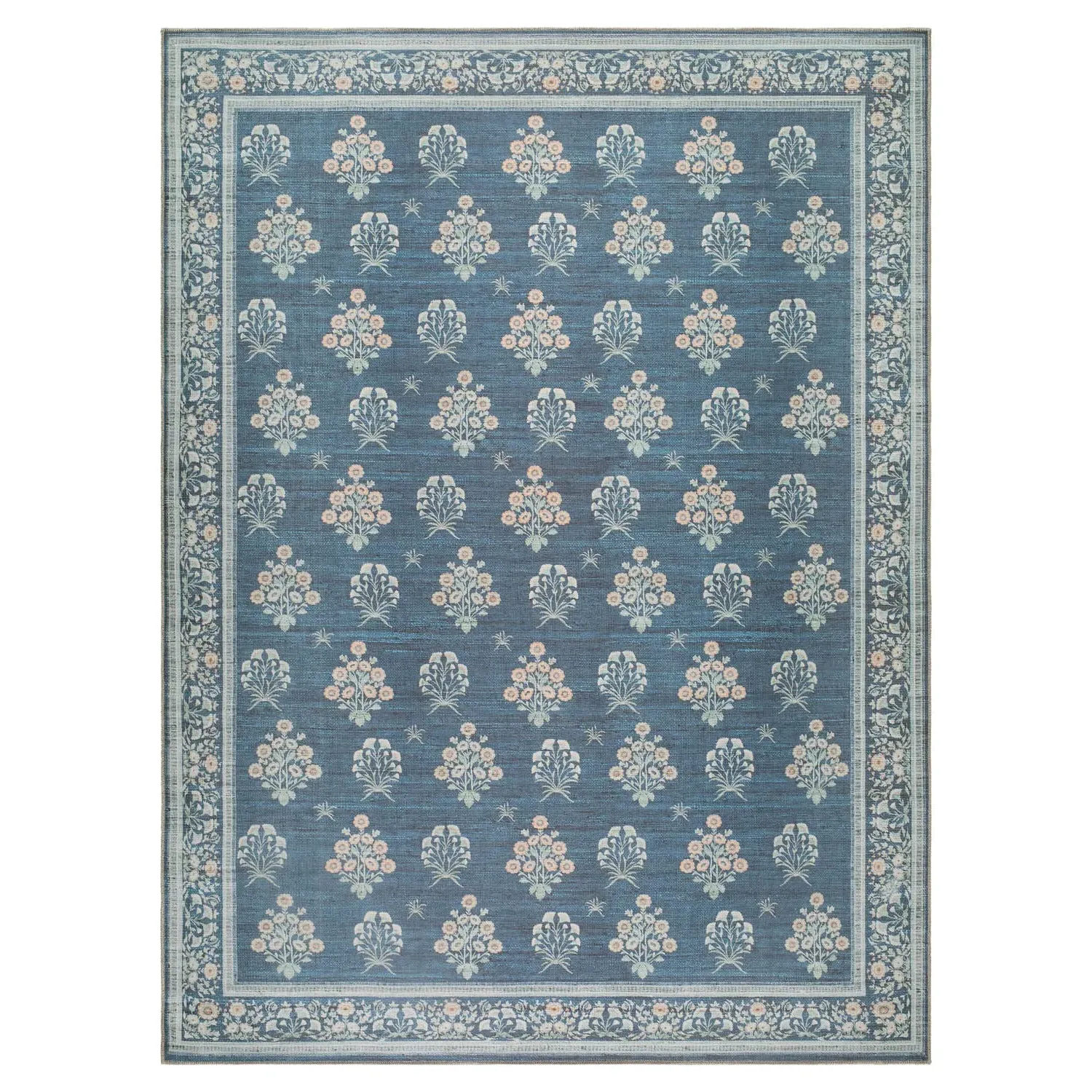 Chrisna Floral Patterned Rug - Dark Blue, Polyester