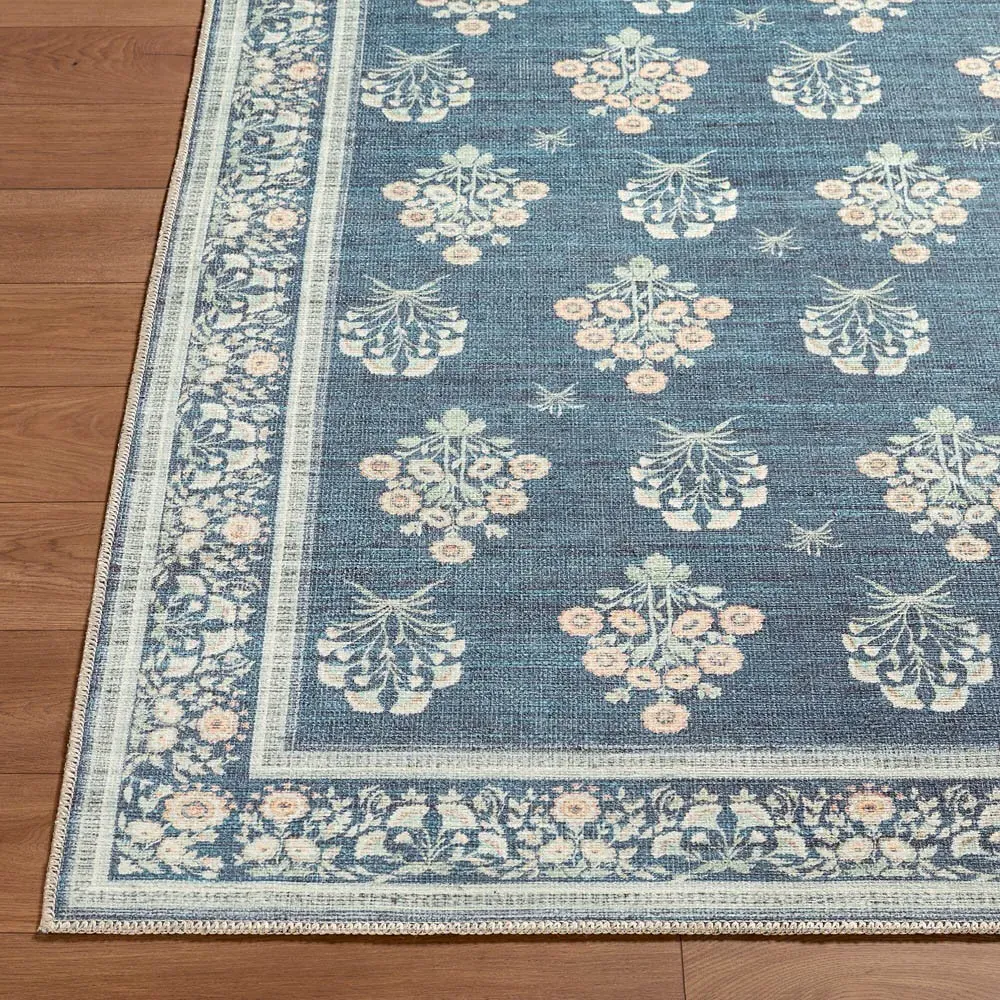 Chrisna Floral Patterned Rug Sample - Dark Blue, Polyester