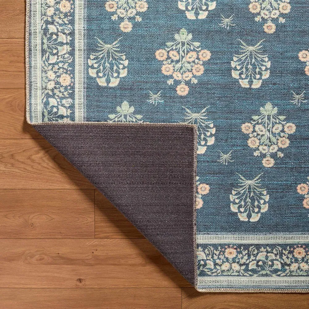Chrisna Floral Patterned Rug Sample - Dark Blue, Polyester