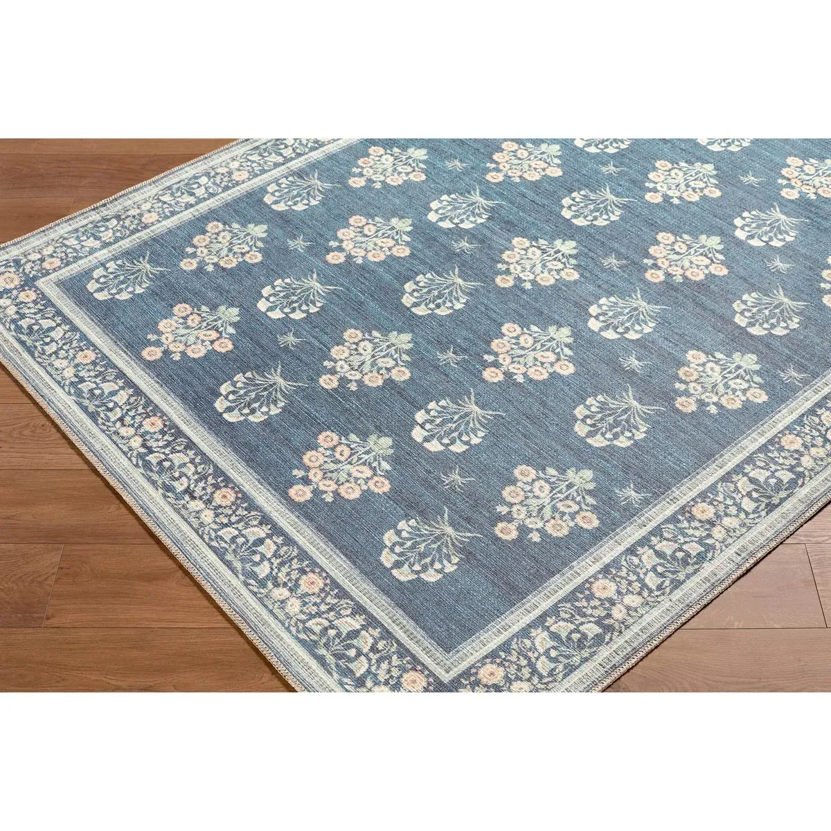 Chrisna Floral Patterned Rug Sample - Dark Blue, Polyester