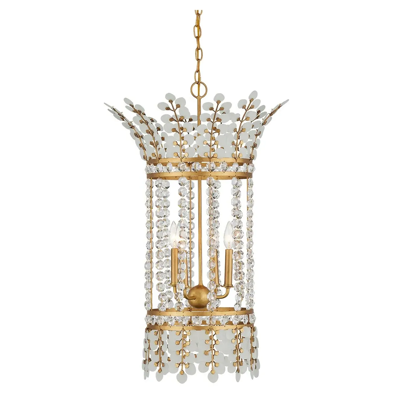 Cian Frosted Glass Crystal Lantern - Grey, Brass Iron