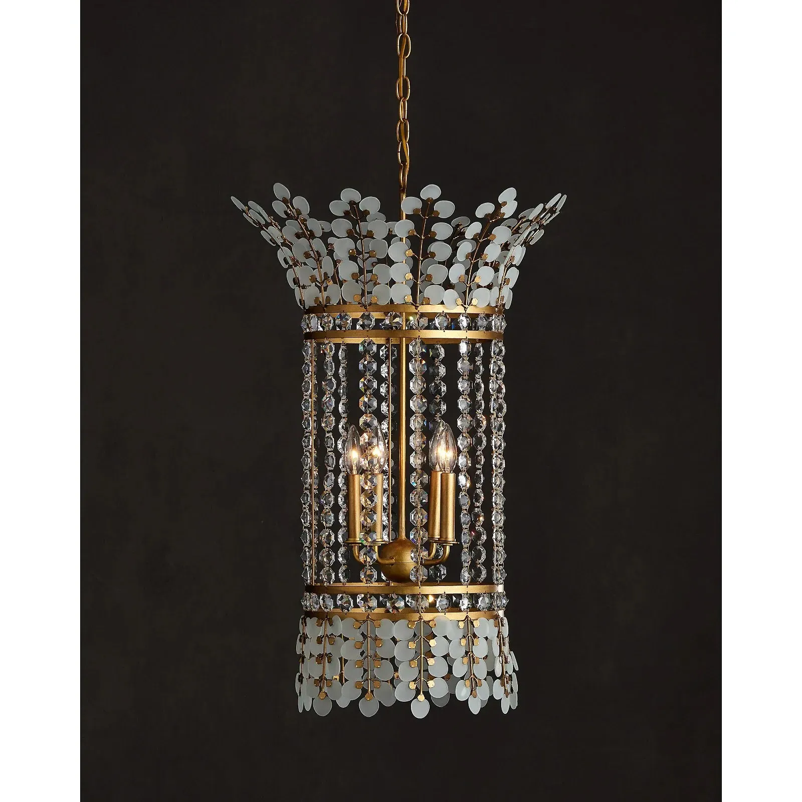 Cian Frosted Glass Crystal Lantern - Grey, Brass Iron