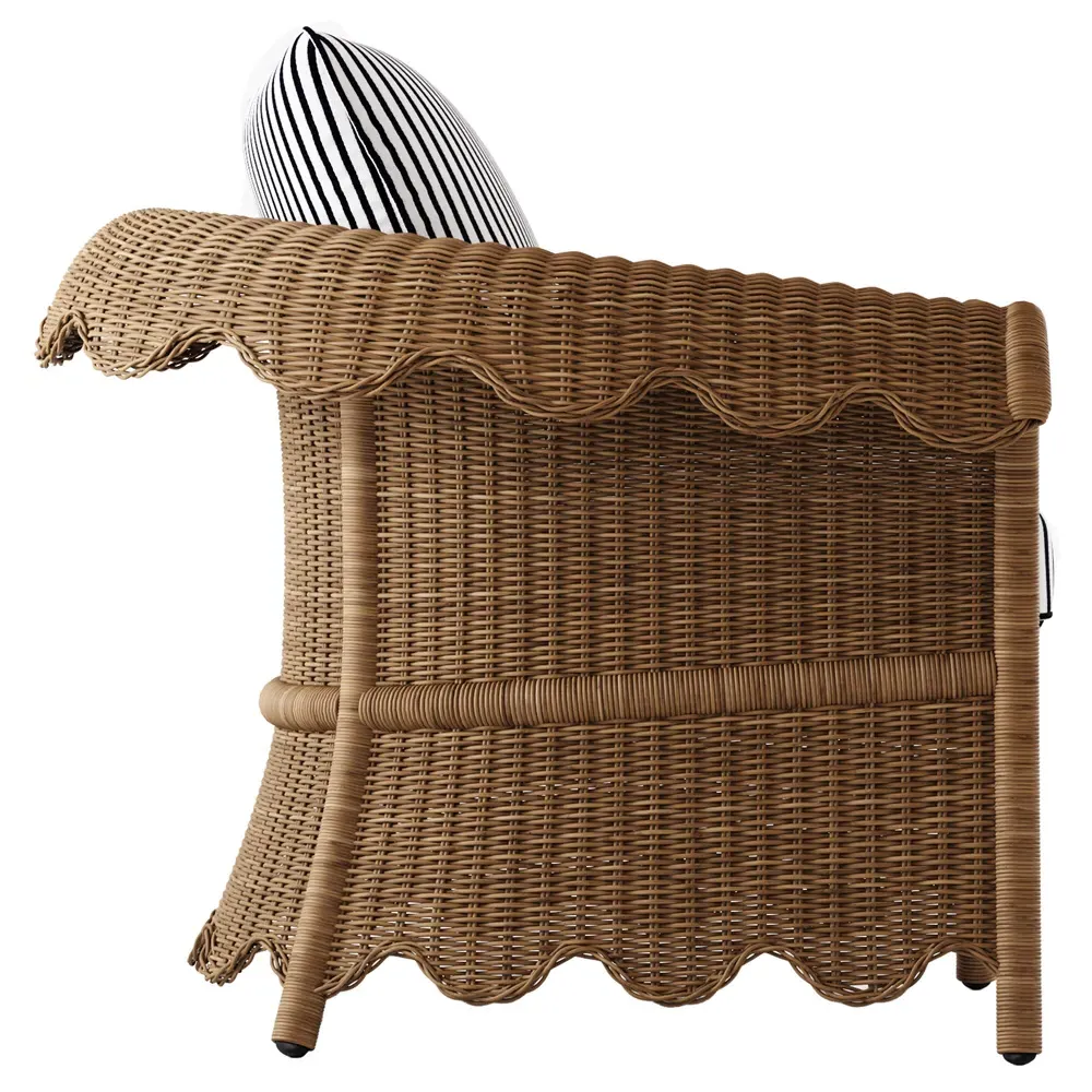 Cielo Scalloped Outdoor Lounge Chair - Navy Stripe, Wicker