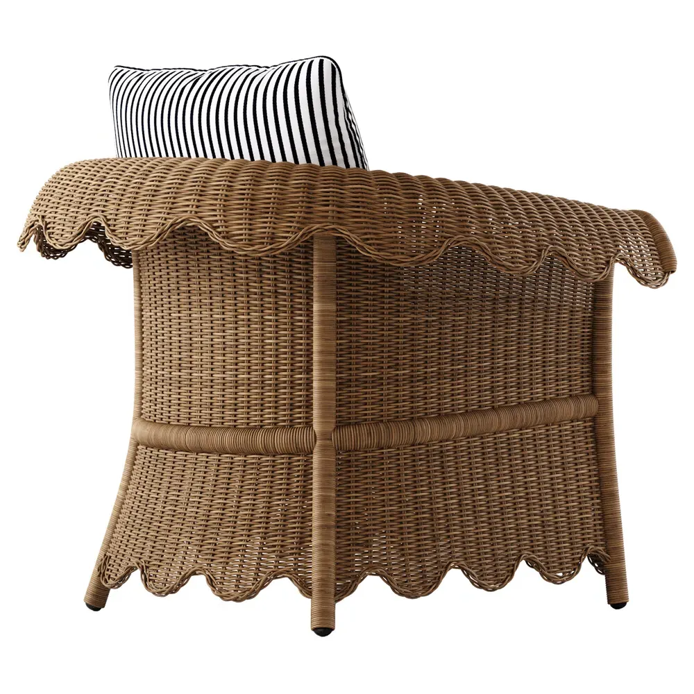 Cielo Scalloped Outdoor Lounge Chair - Navy Stripe, Wicker